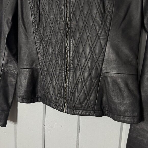 HINGE Seattle Nordstrom’s Diamond Quilted Leather Jacket Zip Black Size Small - Picture 3 of 13